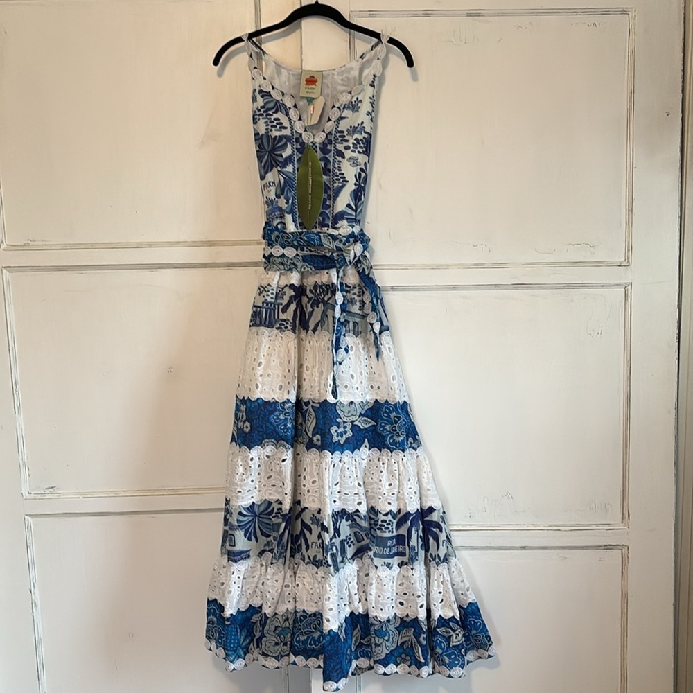 NWT Farm Rio Mixed Whites and Blue Prints Maxi Dress Floral White Eyelet Lace - Picture 6 of 8
